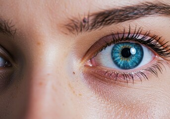 Fototapeta premium Close Up Photo Of Blue Eye Detailed Face With Eyelashes Beauty And Skin