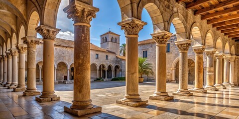 Ancient stone columns of Cathedral St Lawrence in Trogir Croatia , troyer cathedral