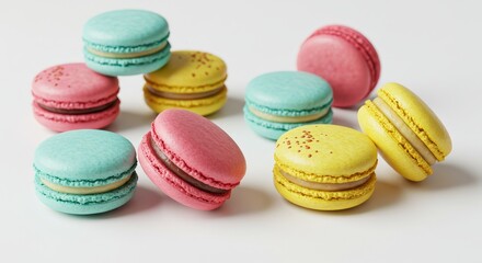 Obraz premium Delicious Colorful Macaroon Pile Dessert Isolated On White Background Photo