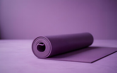 Rolled purple yoga mat fitness exercise workout