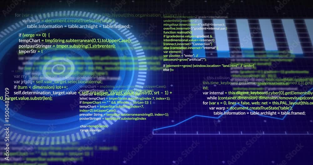 Poster on startup hud rotating pulsing rings scrolling code filling chart animating graph for monitoring