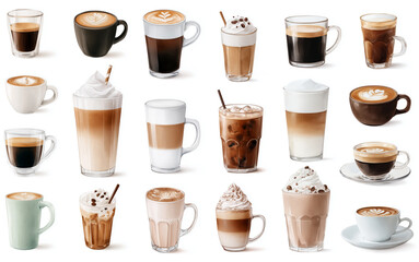 Obraz premium A watercolor set of an assortment of popular coffee drinks