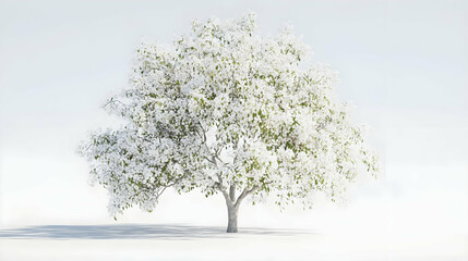 Naklejka premium White flowering tree in full spring bloom, isolated on white.