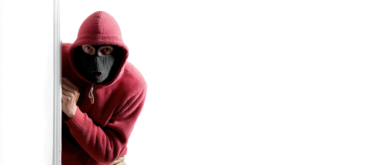 Intruder in a red hoodie approaching quietly.