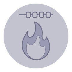 Simple line icon of flame along with skewered food. Grilling or barbecuing concept