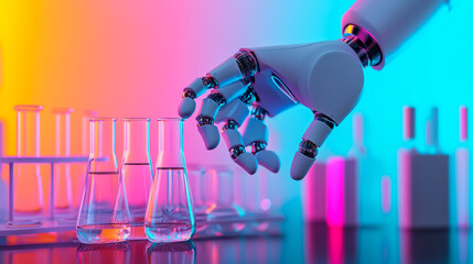 Healthcare and biotechnology research lab with scientist using futuristic digital technology for experiments