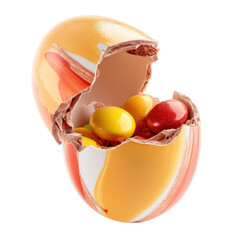 Colorful chocolate egg with candy inside.