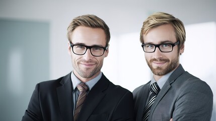 Two confident young professionals in formal attire. Portraying ambition and professionalism in the modern workplace.