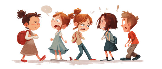 Children expressing various emotions in a row.