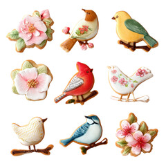 Colorful decorative cookies shaped like birds.