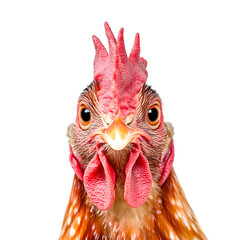 Portrait of a funny chicken, closeup, isolated on white background. Ai Generated Images