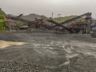 stockpile of split material and stone ash in andesite mine in Indonesia