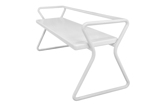 White bench made of steel and wood panels