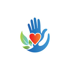 Hands with heart and leaf vector logo template. Charity and donation logotype.
Heart with hands and family vector logo. Health care and medical icon.