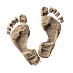 Footprints in sandy beach captured from above.