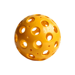 Bright Yellow Perforated Pickleball on Transparent Background
