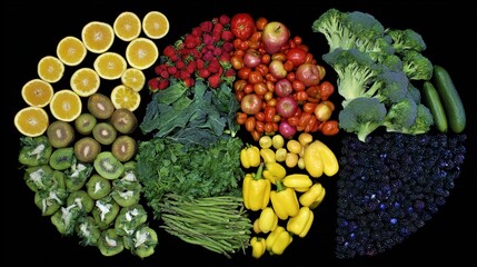 Circular arrangement of fresh produce, a vibrant display of nature's bounty