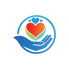 Hands with heart and leaf vector logo template. Charity and donation logotype.
Heart with hands and family vector logo. Health care and medical icon.