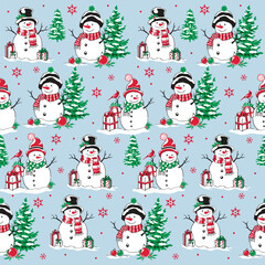 Snowman Christmas Seamless Pattern Vector Art Design