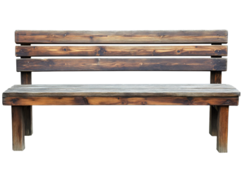 Rustic wooden park bench isolated on a white background, On Transparent Background, Png