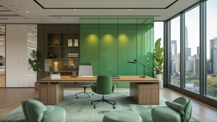 BIG MODERN GLASS green ROOM office