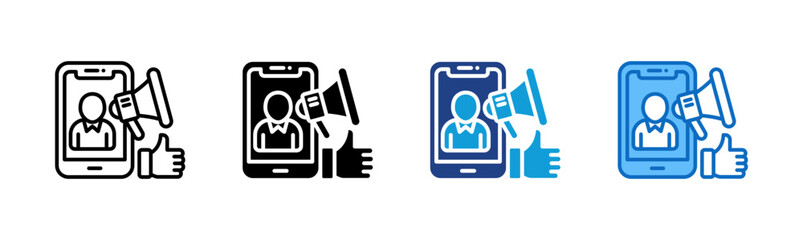 Personal Branding - Multi Style Icon - Smartphone with user profile, megaphone, and thumbs up — representing personal brand and digital presence