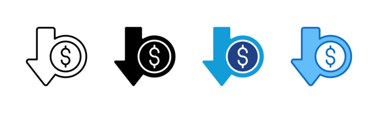 Cost Reduction - Multi Style Icon - Downward arrow with dollar &mdash; symbolizes reducing operational costs or expenses