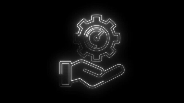 Glowing hand holding gear clock animation illustrating time management and efficiency