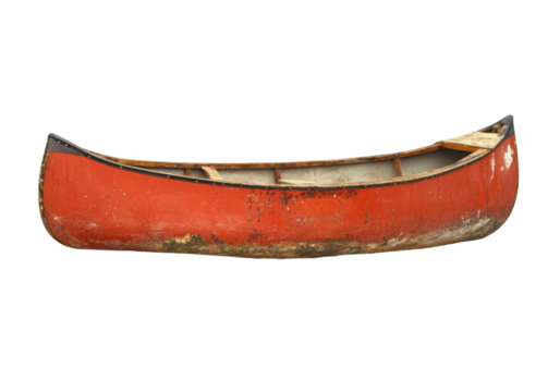 Old red canoe isolated on a white background, On Transparent Background, Png