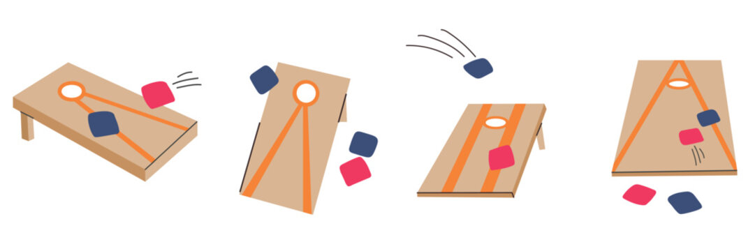Cornhole game set collection icon clipart logotype isolated illustration