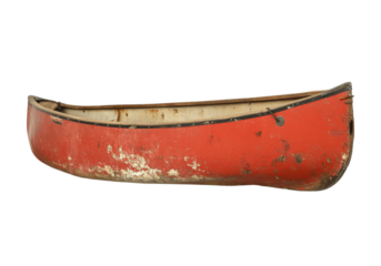 Vintage red canoe isolated on a white background weathered wood boat, On Transparent Background, Png