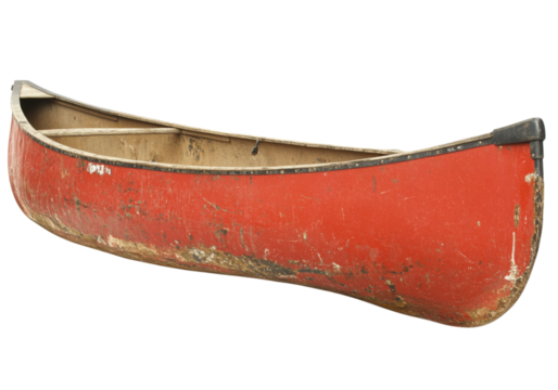 Old red canoe isolated on a white background vintage watercraft, On Transparent Background, Png