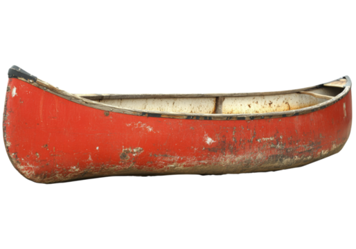 Old red canoe isolated on a white background, On Transparent Background, Png