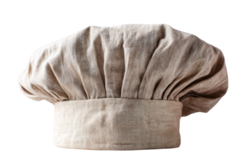 Beige linen chefs hat isolated on a white background, On Transparent Background, Png