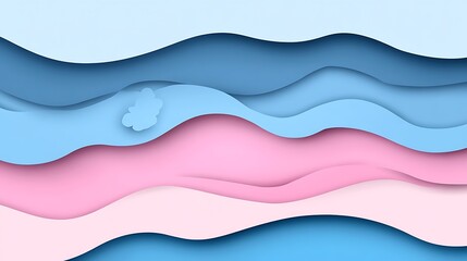 Fototapeta premium Whimsical Paper Cut Style Abstract Layers with a Playful Cloud Accent