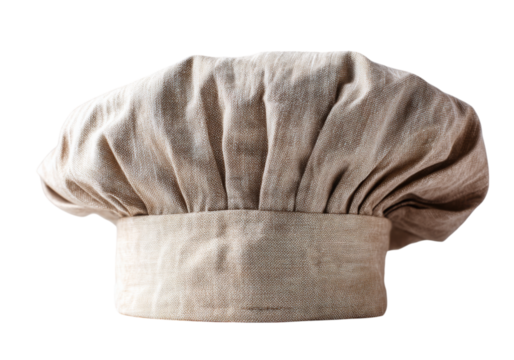 Beige linen chefs hat isolated on a white background, On Transparent Background, Png