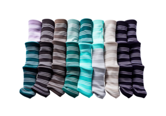 Colorful striped socks isolated on a white background, On Transparent Background, Png