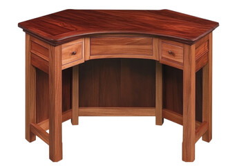 Corner desk mahogany wood three drawers isolated on a white background, On Transparent Background, Png