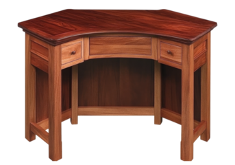 Corner desk mahogany wood three drawers isolated on a white background, On Transparent Background, Png