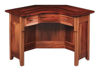 Fototapeta premium Elegant corner desk rich mahogany wood grain isolated on a white background, On Transparent Background, Png
