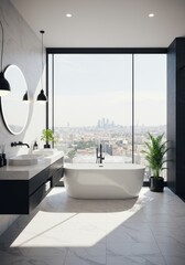 Modern Luxury Bathroom Interior With City View And Contemporary Design Photo