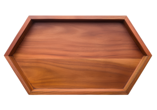 Hexagon wooden tray isolated on a white background perfect for serving or decoration, On Transparent Background, Png