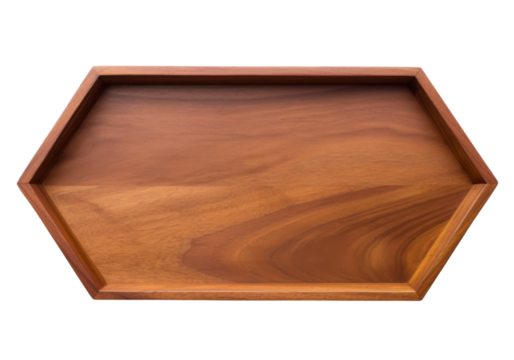Hexagon wooden tray serving platter isolated on a white background, On Transparent Background, Png