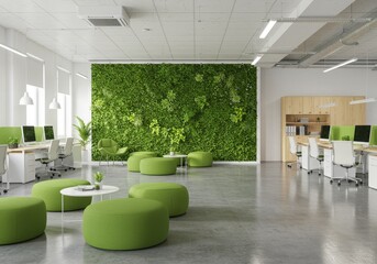 Modern Office Interior Photo with Green Wall and Lounge Area
