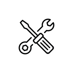 tools icon, Wrench and screwdriver . in line style design on white background. vector illustration