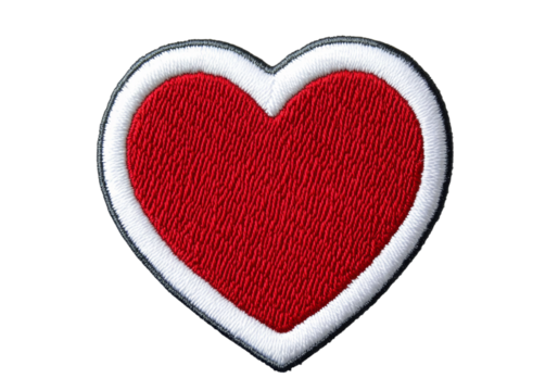 Red heart shaped embroidered patch isolated on a white background, On Transparent Background, Png
