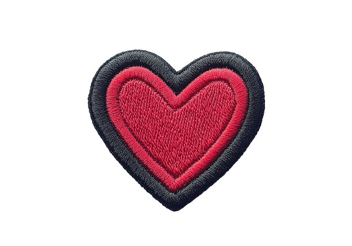 Red heart embroidered patch isolated on a white background, On Transparent Background, Png