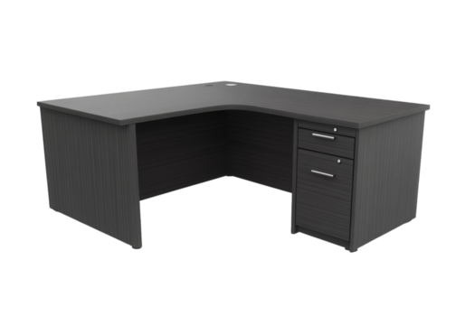 Modern l-shaped office desk two drawers isolated on a white background, On Transparent Background, Png