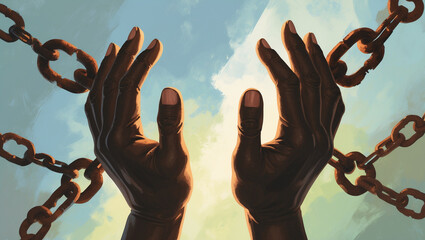 Hopeful Hands Breaking Free – Painterly 4K Image of Slavery Liberation