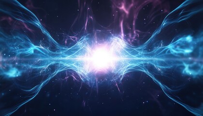 Radiating Blue Energy Waves in a Cosmic Background Illustration
